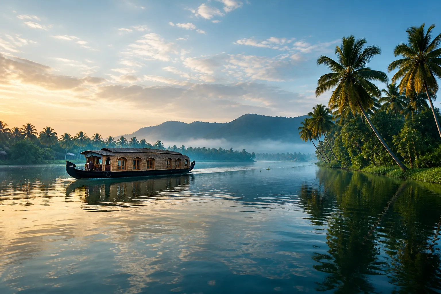 A quiet Kerala backwater with a houseboat